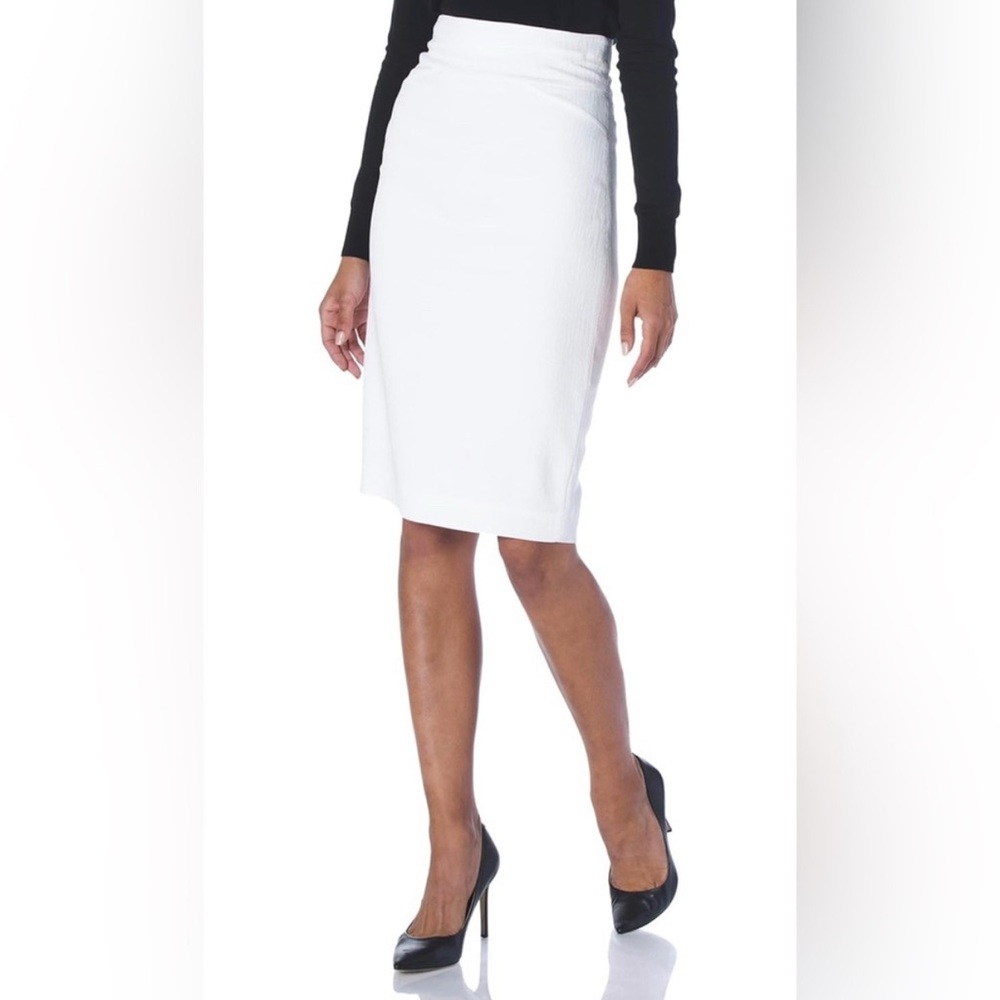 NWT HALSTON Heritage Fitted Crinkle Crepe Midi-Skirt in Chalk
